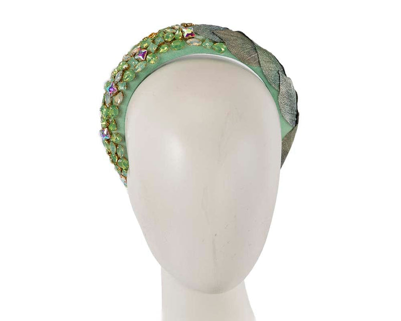 Cupids Millinery Women's Hat Green Green crystal covered fascinator headband by Cupids Millinery