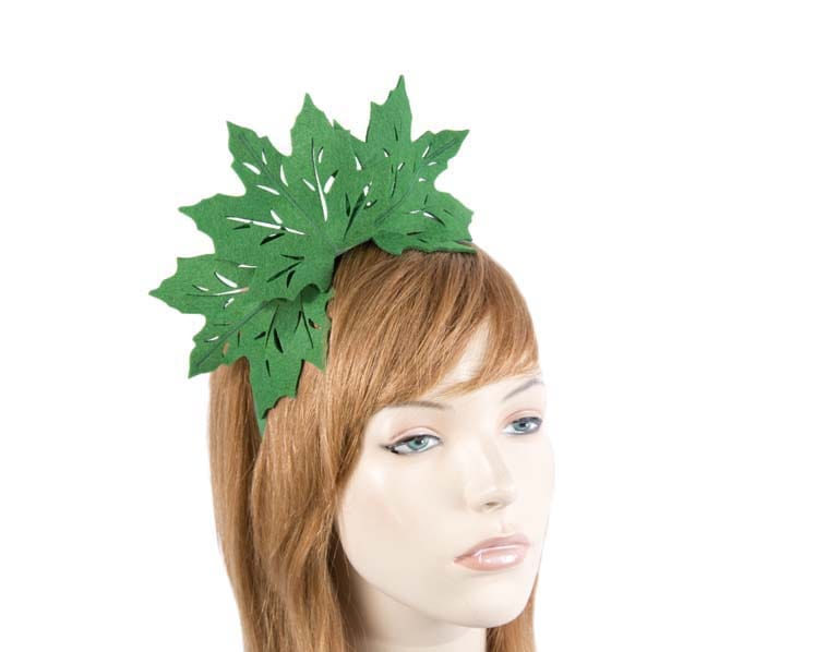 Cupids Millinery Women's Hat Green Green laser cut maple leafs on headband