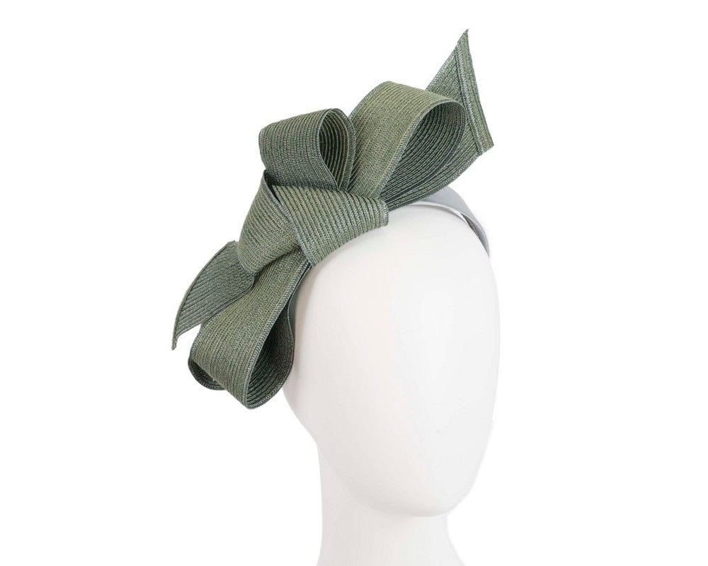 Cupids Millinery Women's Hat Green Large olive bow racing fascinator by Max Alexander