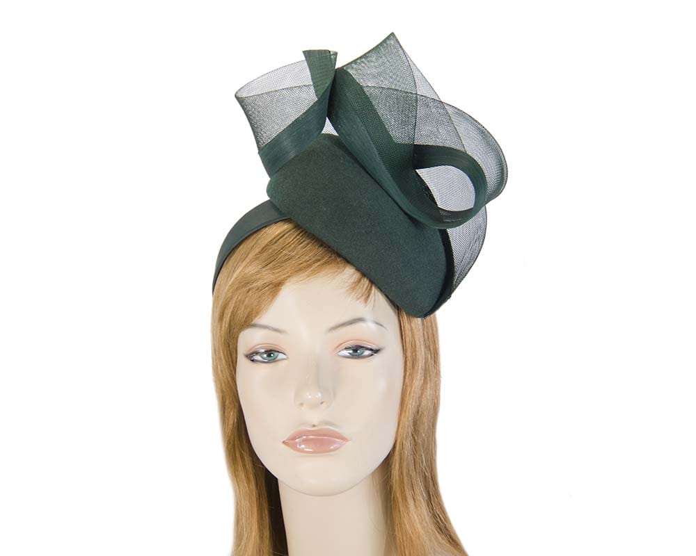 Cupids Millinery Women's Hat Green Olive green pillbox winter racing fascinator