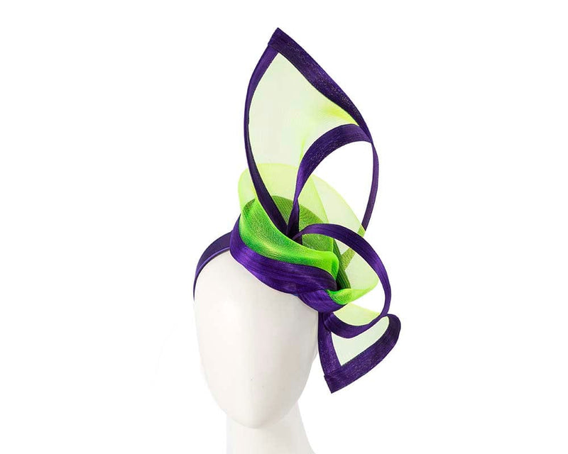 Cupids Millinery Women's Hat Green/Purple Purple & lime fascinator for Melbourne Cup and races