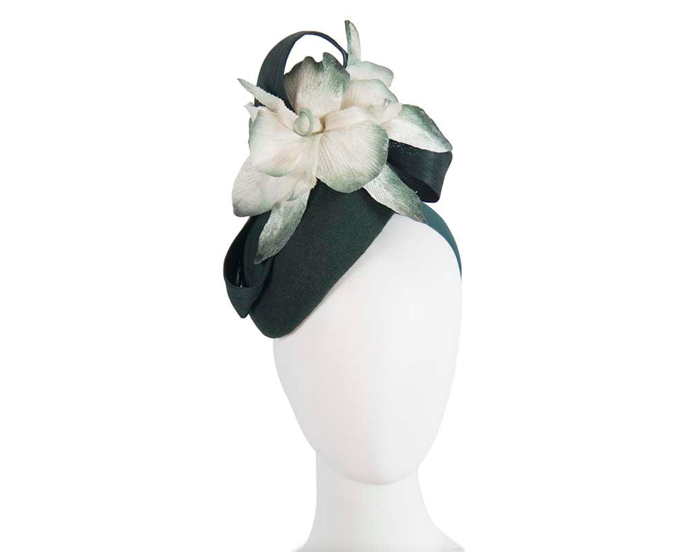 Cupids Millinery Women's Hat Green Tall green & cream winter racing pillbox fascinator by Fillies Collection