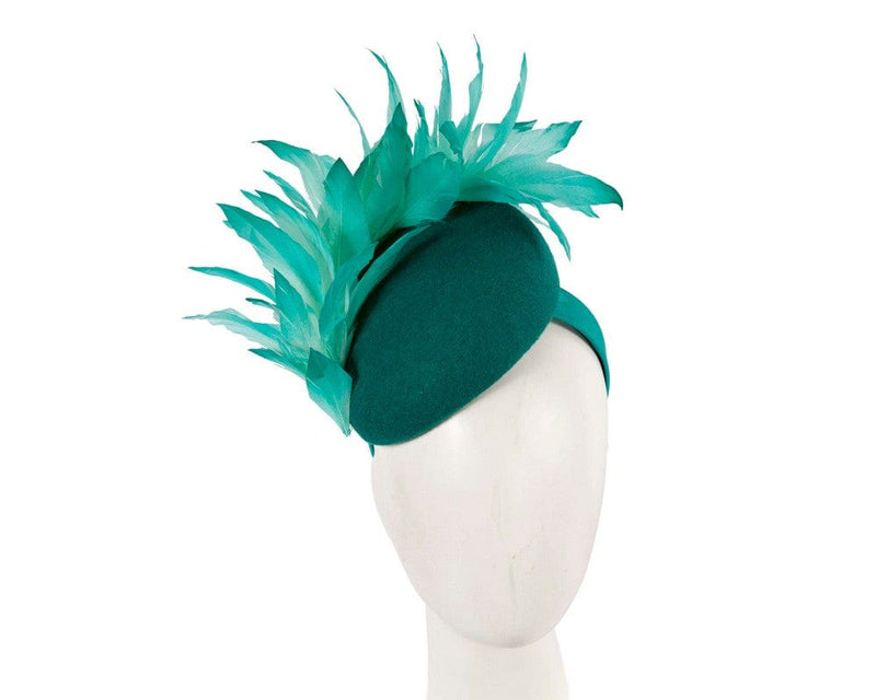 Cupids Millinery Women's Hat Green Teal feather winter facing fascinator