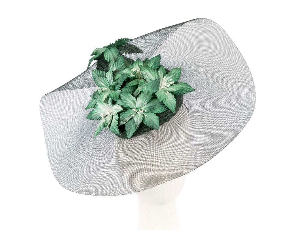 Cupids Millinery Women's Hat Green Wide brim green fascinator hat by Fillies Collection