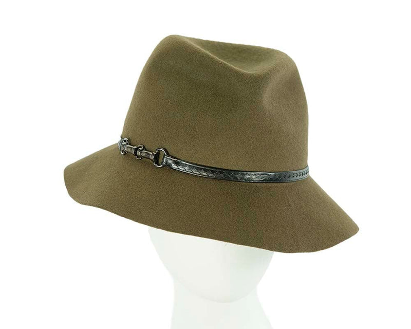 Cupids Millinery Women's Hat Green Wide brim olive fedora hat by Cupids Millinery Melbourne