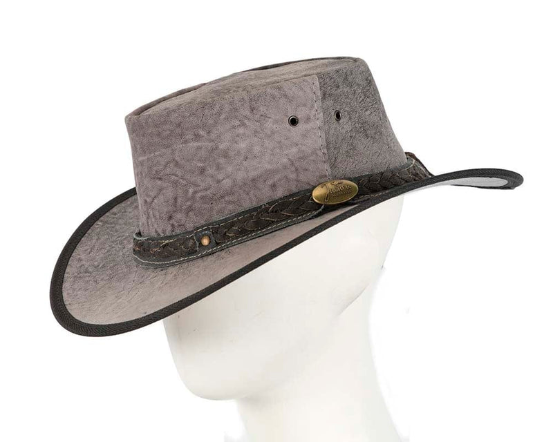 Cupids Millinery Women's Hat Grey Australian Kangaroo Leather Crushable Outback Jacaru Hat