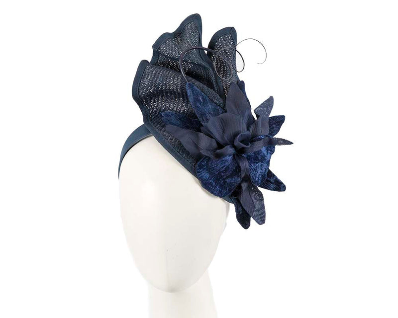 Cupids Millinery Women's Hat Navy Bespoke navy fascinator with flower