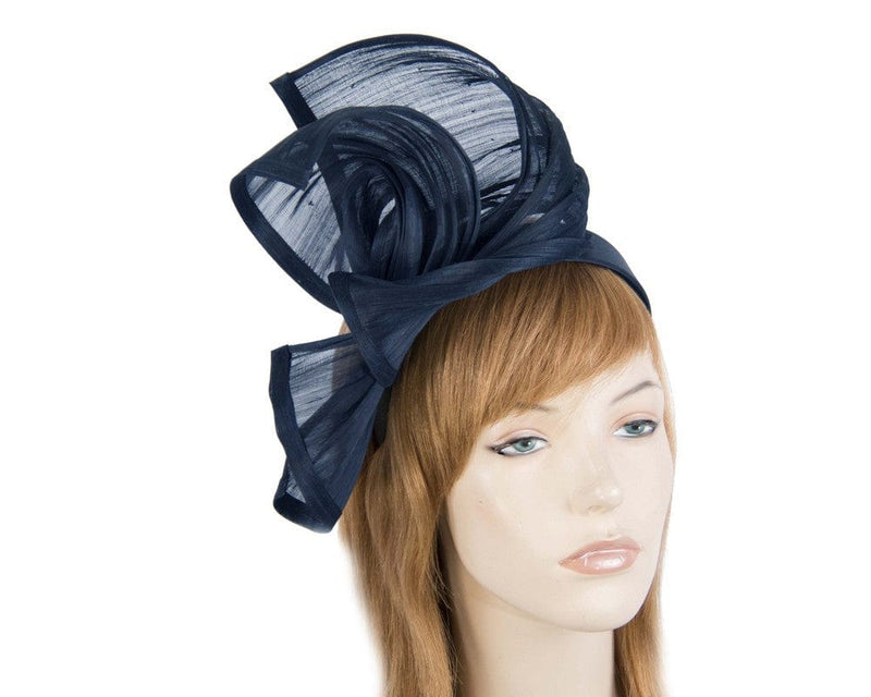 Cupids Millinery Women's Hat Navy Bespoke navy silk abaca racing fascinator by Fillies Collection