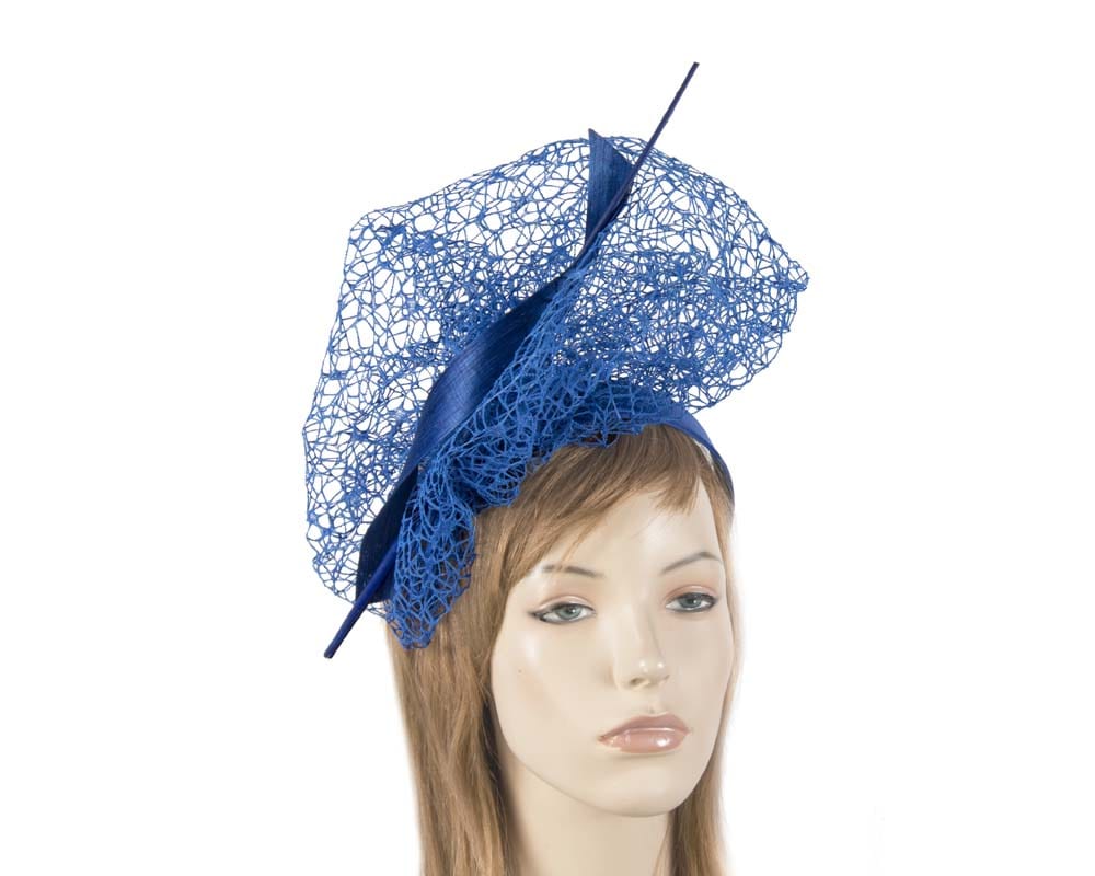 Cupids Millinery Women's Hat Navy Bespoke royal blue lace fascinator