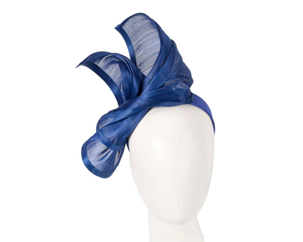 Cupids Millinery Women's Hat Navy Bespoke royal blue silk abaca racing fascinator by Fillies Collection