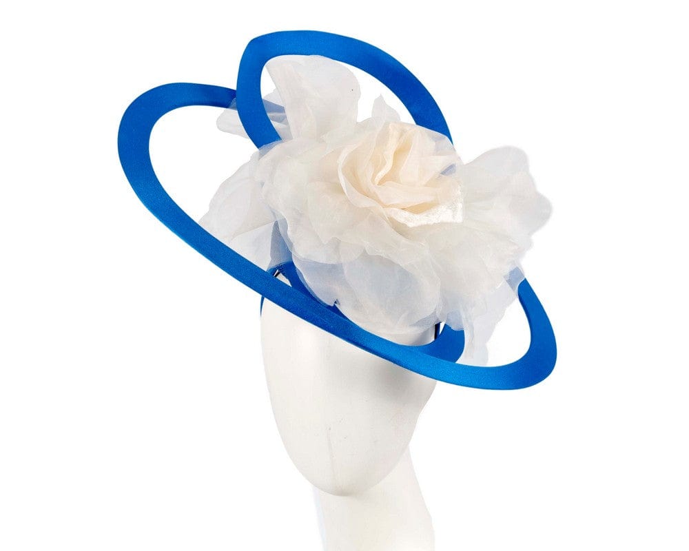 Cupids Millinery Women's Hat Navy/Cream Bespoke large blue and cream racing fascinator by Fillies Collection