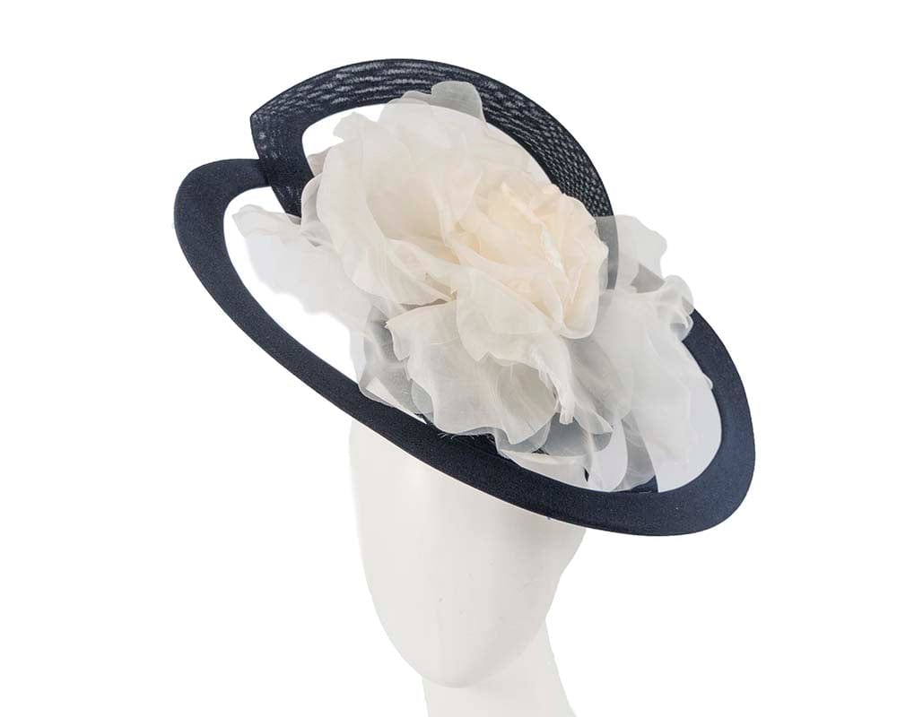 Cupids Millinery Women's Hat Navy/Cream Bespoke large navy and cream racing fascinator by Fillies Collection