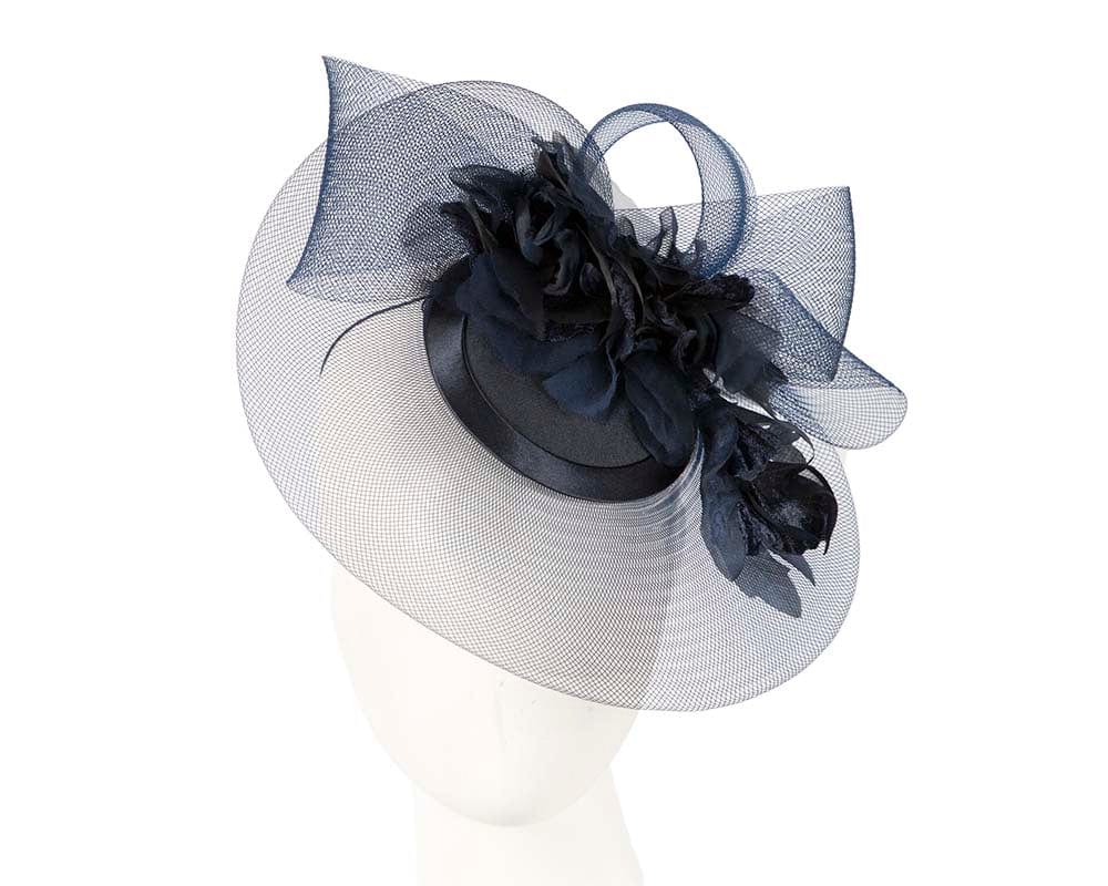 Cupids Millinery Women's Hat Navy Custom made french navy cocktail hat with flowers