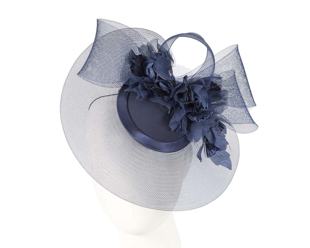 Cupids Millinery Women's Hat Navy Custom made navy cocktail hat with flowers