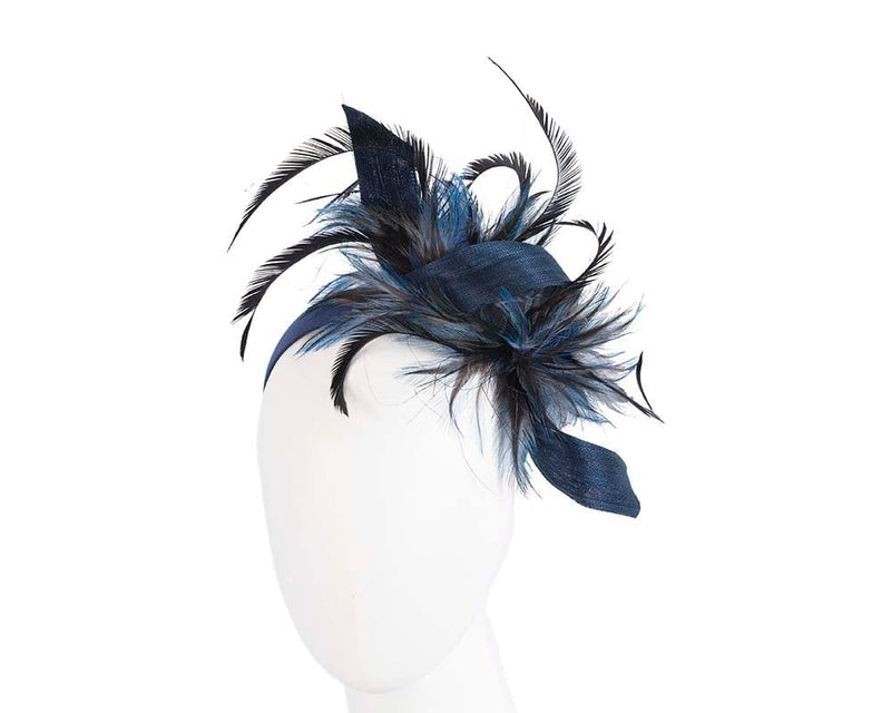 Cupids Millinery Women's Hat Navy Eclusive navy feather fascinator by Cupids Millinery