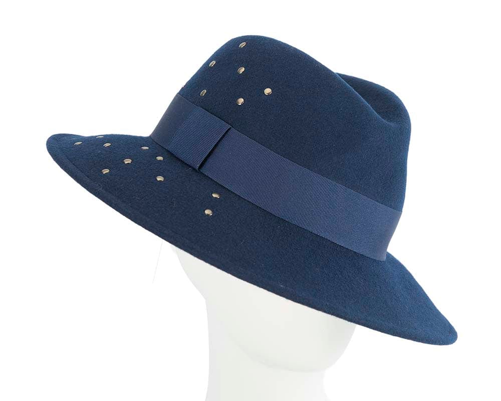 Cupids Millinery Women's Hat Navy Exclusive wide brim navy fedora felt hat by Max Alexander