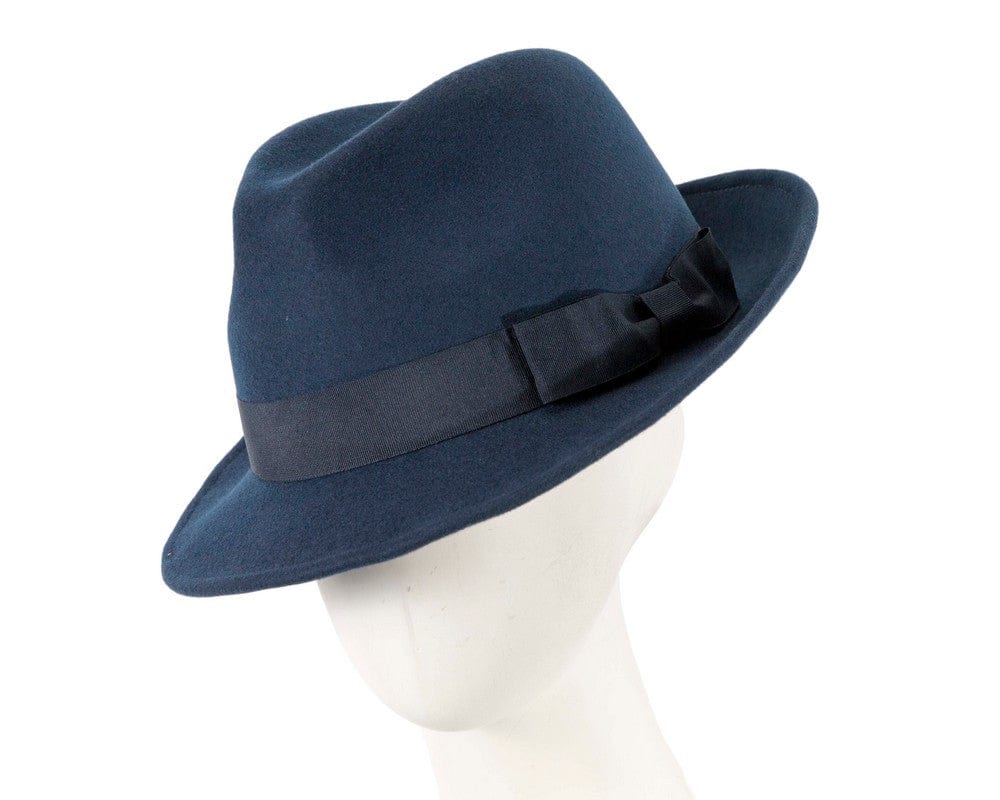 Cupids Millinery Women's Hat Navy Fedora Felt Blues Brothers Homburg Hat