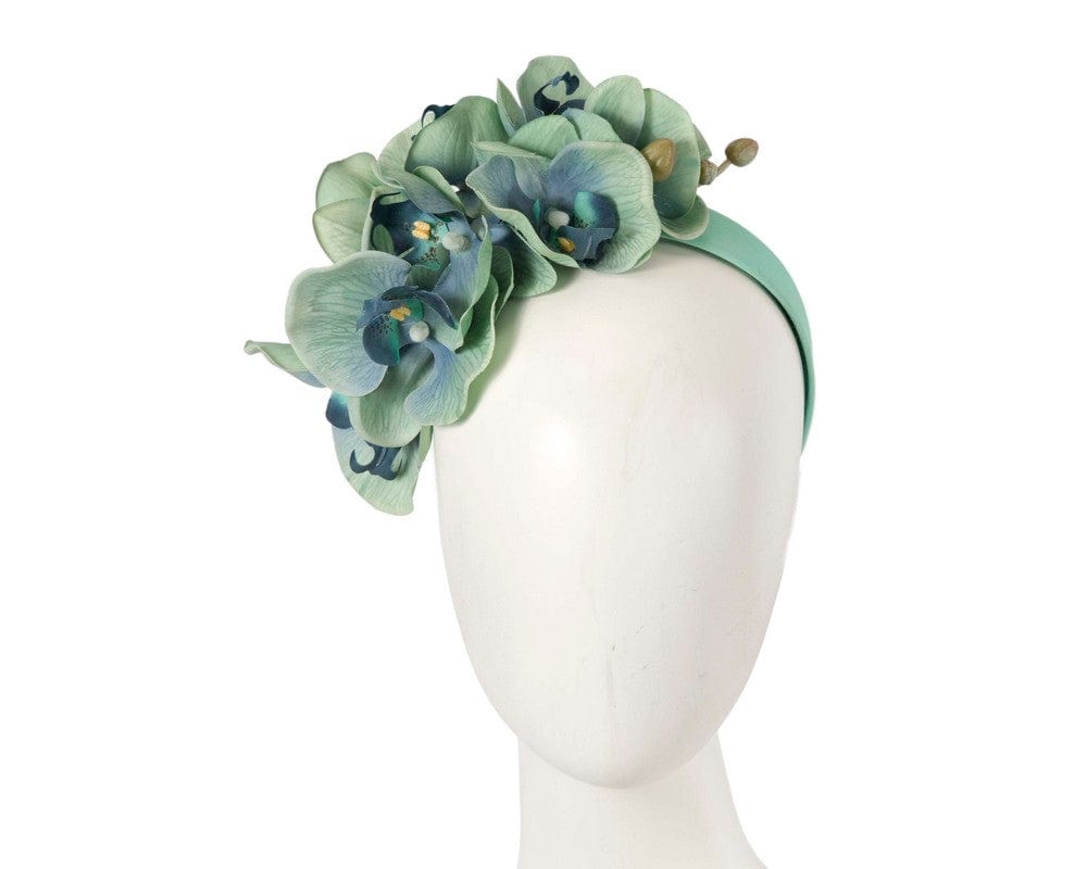 Cupids Millinery Women's Hat Navy/Green/Turquoise Bespoke realistic aqua orchid flower headband by Fillies Collection