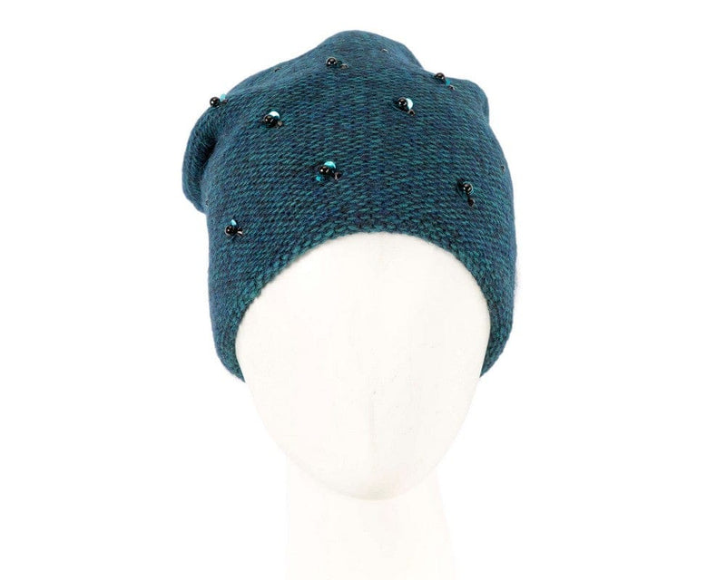 Cupids Millinery Women's Hat Navy/Green Warm European made woven aqua beanie