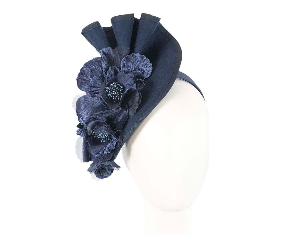 Cupids Millinery Women's Hat Navy Large navy felt flower winter fascinator by Fillies Collection
