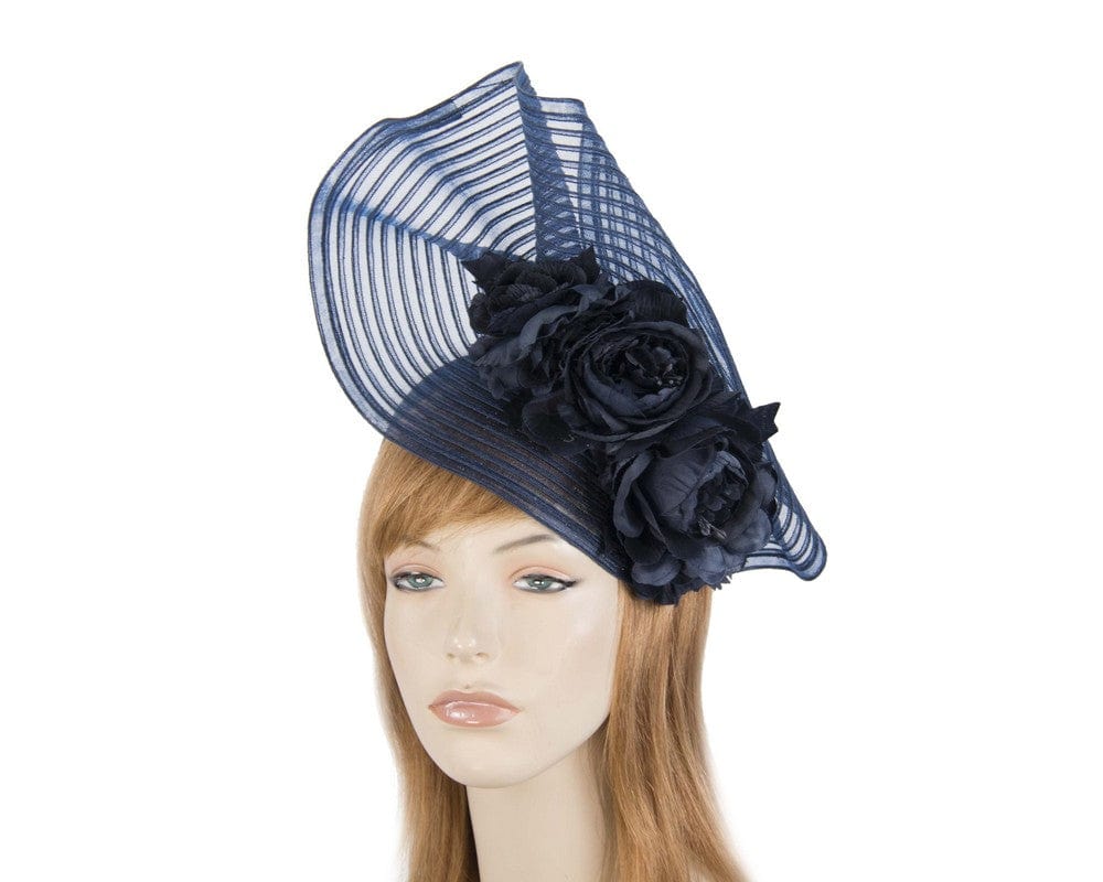 Cupids Millinery Women's Hat Navy Large navy racing fascinator with flowers by Fillies Collection