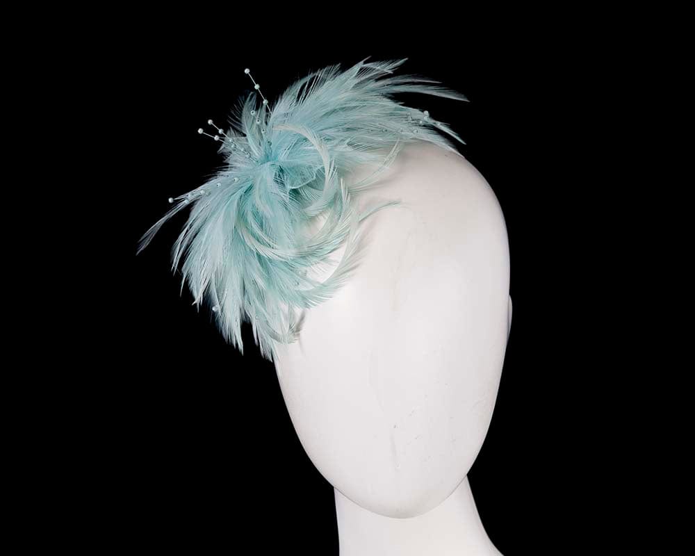 Cupids Millinery Women's Hat Navy Light blue custom made feather fascinator comb