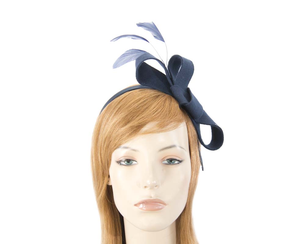 Cupids Millinery Women's Hat Navy Navy felt bow winter racing fascinator