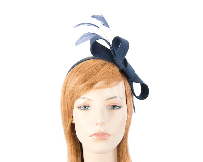 Cupids Millinery Women's Hat Navy Navy felt bow winter racing fascinator