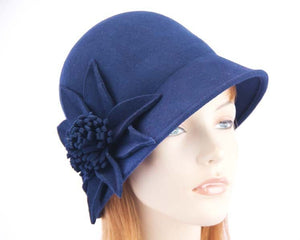 Cupids Millinery Women's Hat Navy Navy felt bucket cloche hat by Max Alexander SP382N