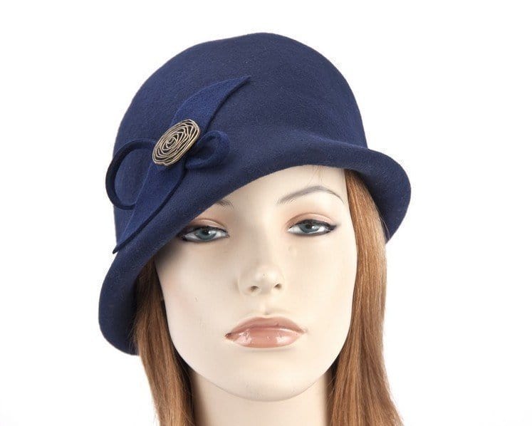 Cupids Millinery Women's Hat Navy Navy felt bucket hat with brass buckle J302N