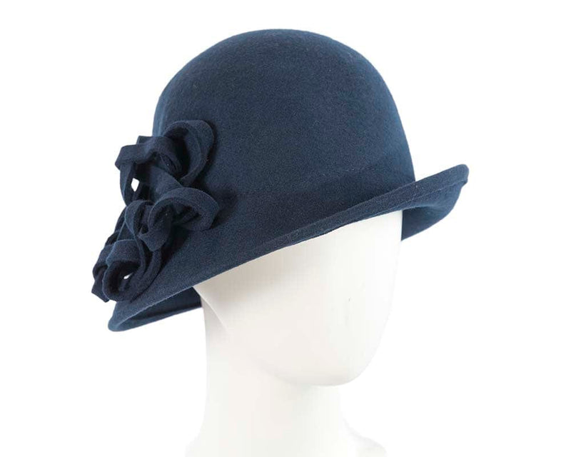 Cupids Millinery Women's Hat Navy Navy felt cloche hat with knot by Max Alexander