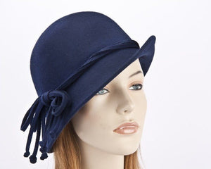 Cupids Millinery Women's Hat Navy Navy felt cloche hat with rope trim J310N