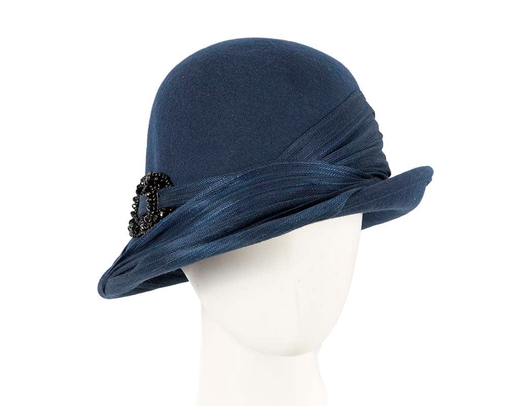 Cupids Millinery Women's Hat Navy Navy felt draped cloche hat