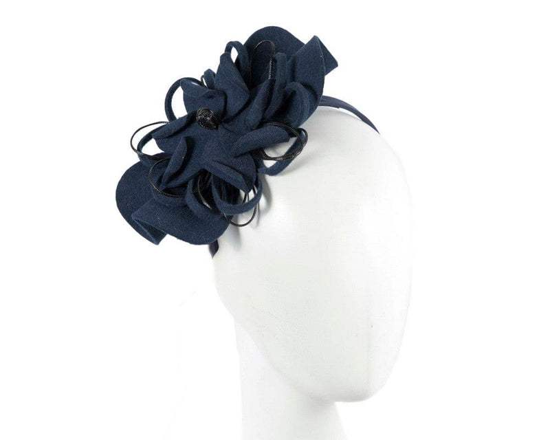 Cupids Millinery Women's Hat Navy Navy felt flower racing fascinator