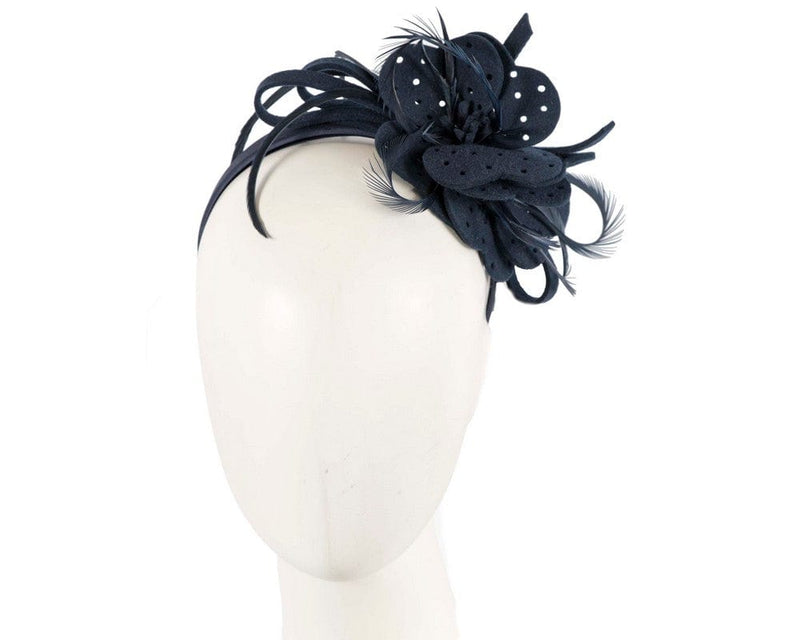 Cupids Millinery Women's Hat Navy Navy felt flower winter fascinator