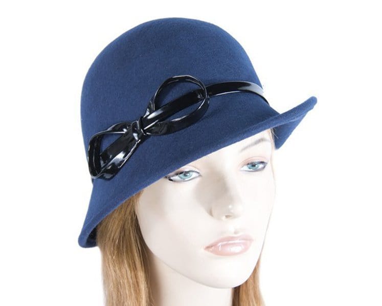 Cupids Millinery Women's Hat Navy Navy felt ladies cloche hat