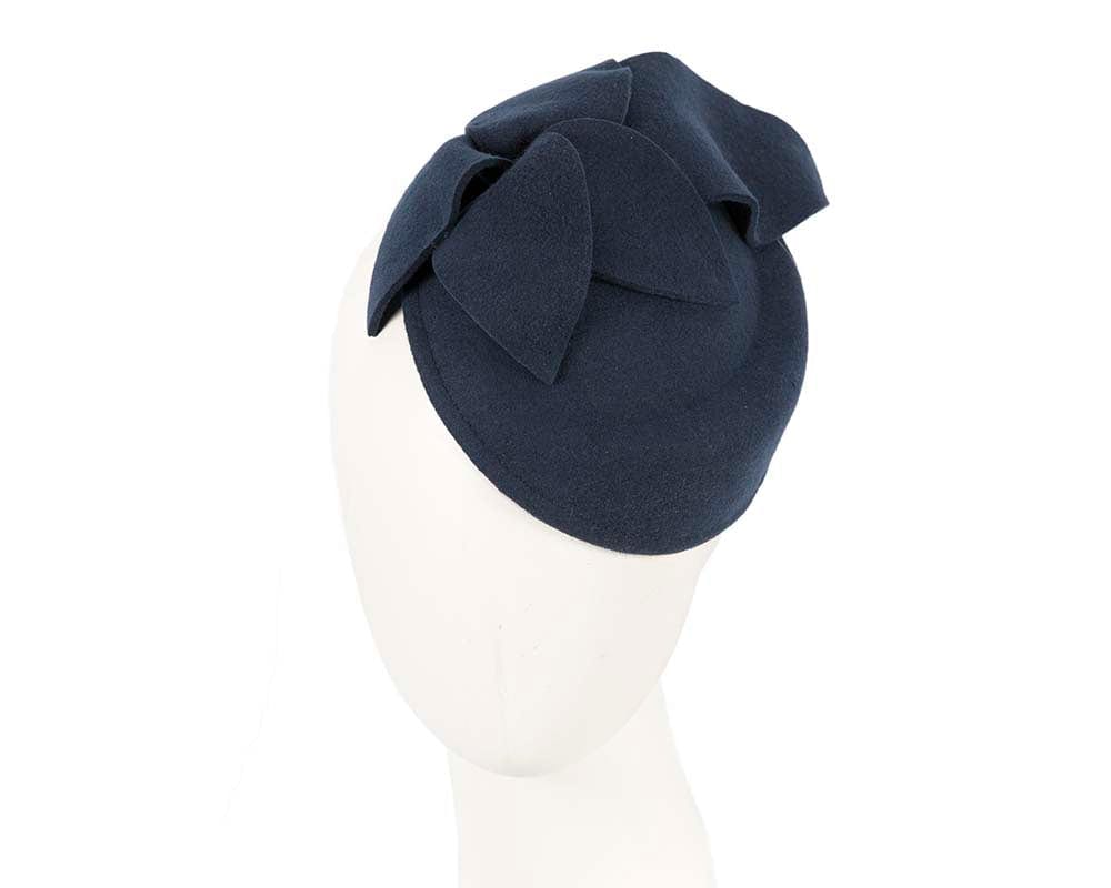 Cupids Millinery Women's Hat Navy Navy felt pillbox fascinator