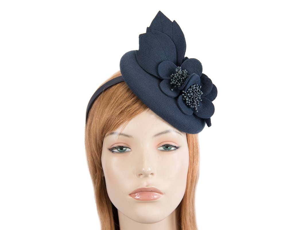 Cupids Millinery Women's Hat Navy Navy felt winter racing fascinator by Max Alexander