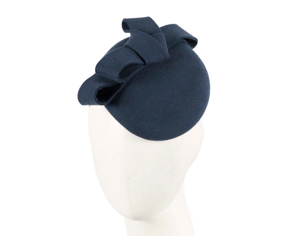 Cupids Millinery Women's Hat Navy Navy felt winter racing pillbox fascinator