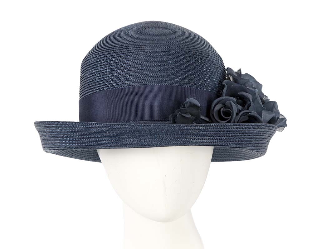 Cupids Millinery Women's Hat Navy Navy hat with flower by Cupids Millinery