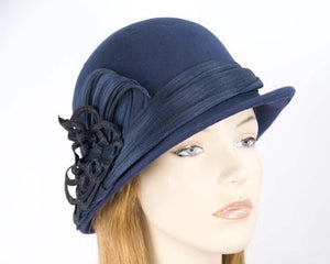 Cupids Millinery Women's Hat Navy Navy ladies fashion felt bucket hat by Fillies Collection