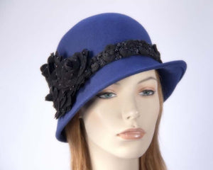 Cupids Millinery Women's Hat Navy Navy ladies winter felt cloche hat buy online in Australia F573N