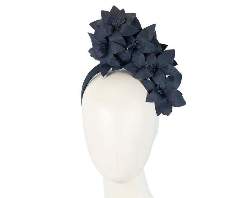 Cupids Millinery Women's Hat Navy Navy leather flower headband fascinator by Fillies Collection