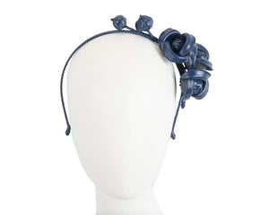 Cupids Millinery Women's Hat Navy Navy leather flowers headband by Max Alexander