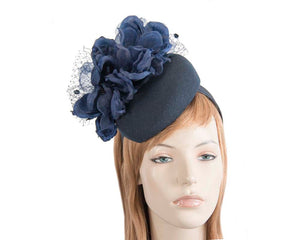 Cupids Millinery Women's Hat Navy Navy pillbox with large flower by Fillies Collection