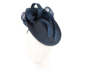 Cupids Millinery Women's Hat Navy Navy plate with bow winter fascinator by Fillies Collection