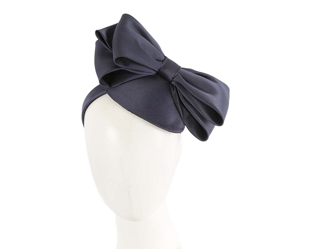 Cupids Millinery Women's Hat Navy Navy satin fascinator with big bow by Max Alexander