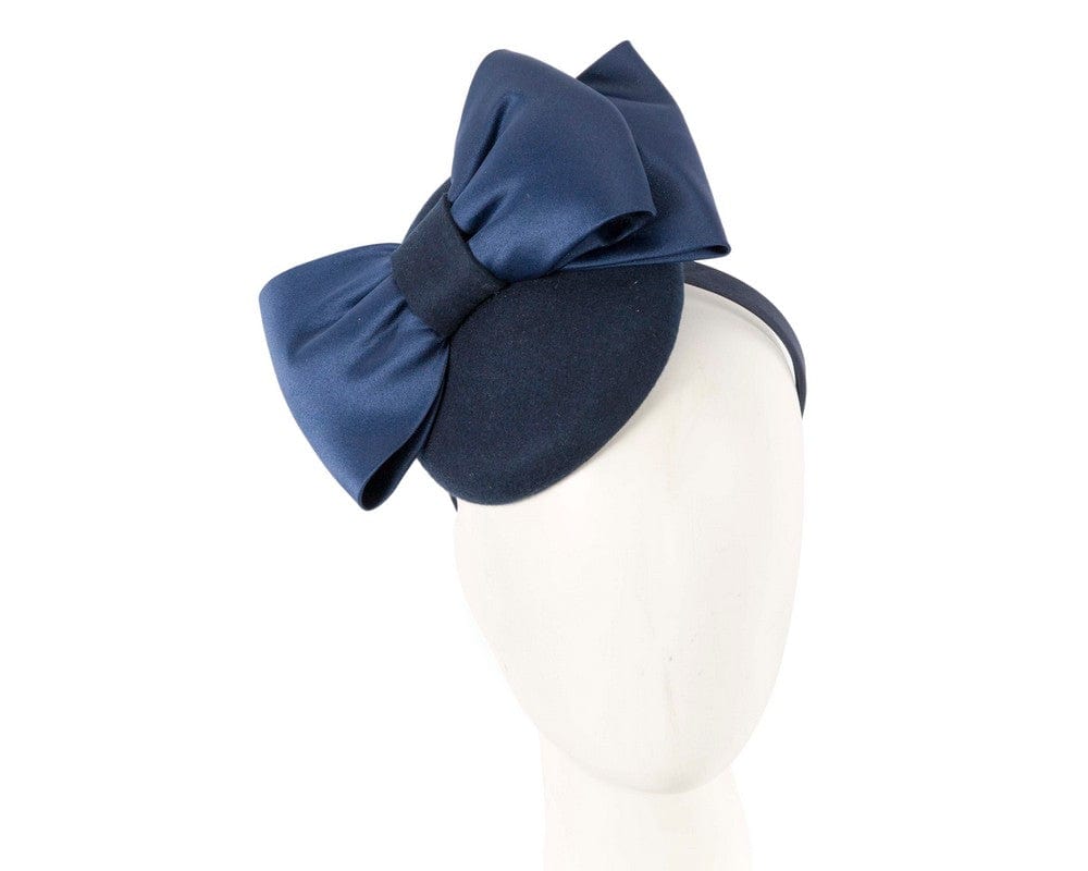 Cupids Millinery Women's Hat Navy Navy winter pillbox fascinator with bow