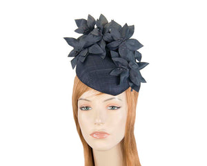 Cupids Millinery Women's Hat Navy pillbox with leather flowers by Fillies Collection