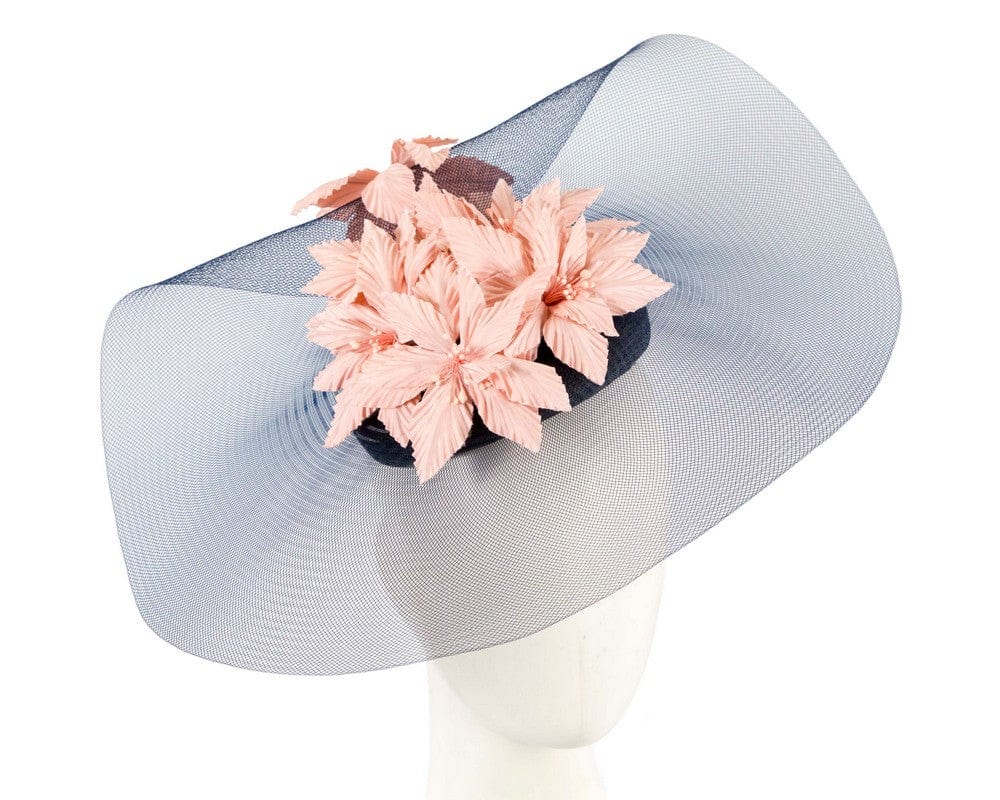 Cupids Millinery Women's Hat Navy/Pink Wide brim navy & pink fascinator hat by Fillies Collection